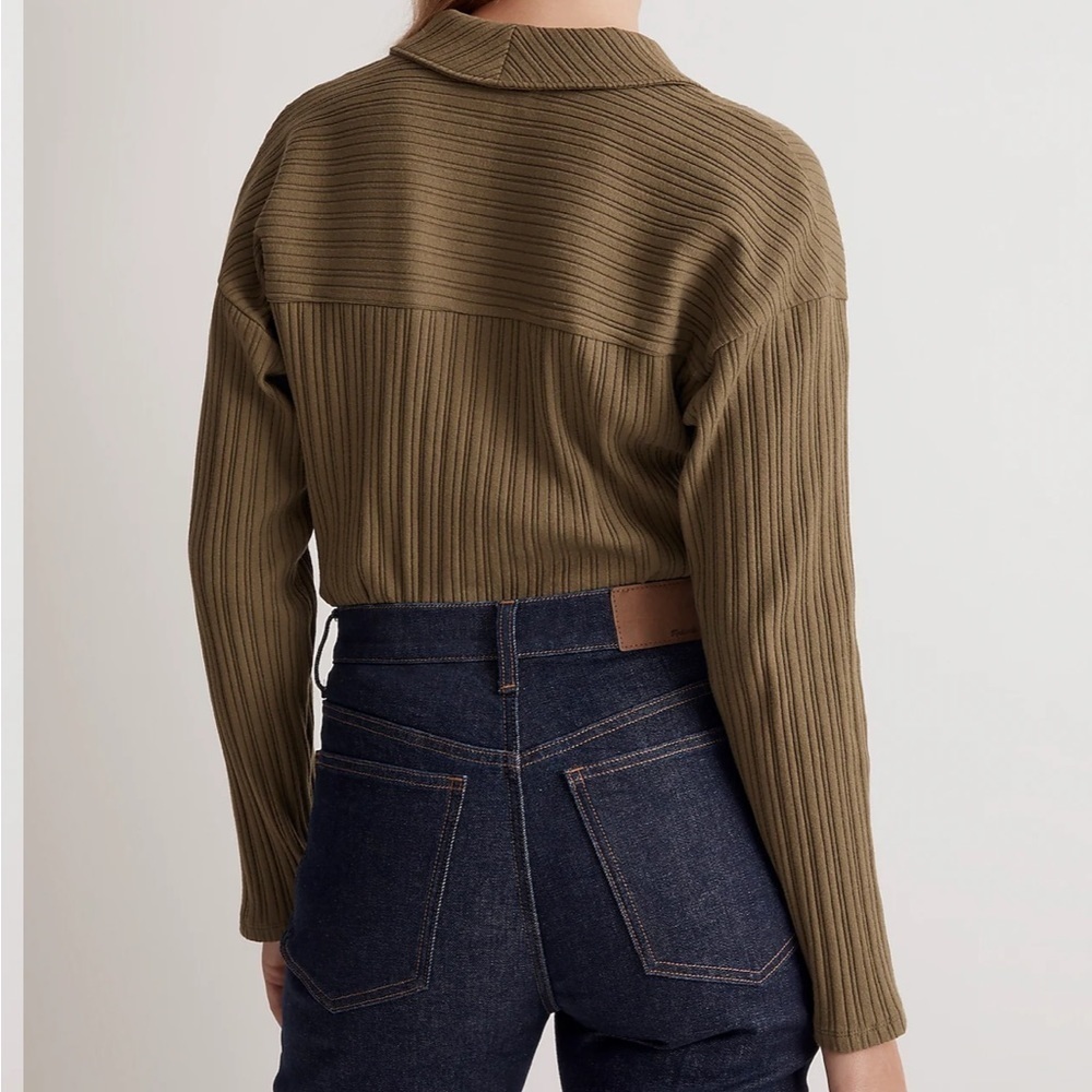 Madewell Variegated Rib Boxy Polo Shirt desert olive green - Picture 4 of 9